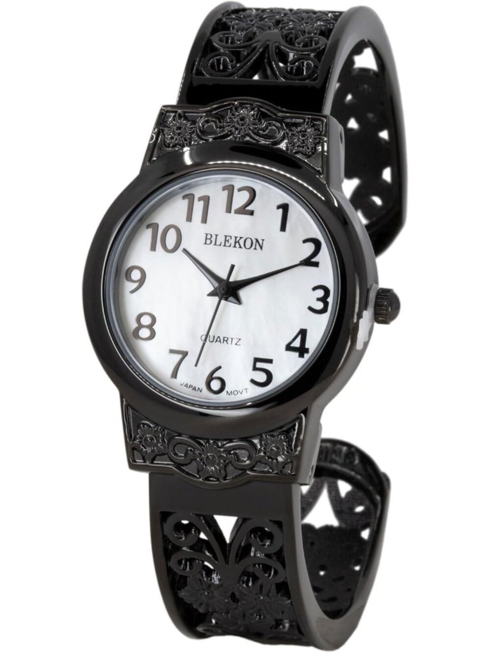 Women's Black Japanese Quart 28mm Case Elegantly Designed Cuff Bangle Watch